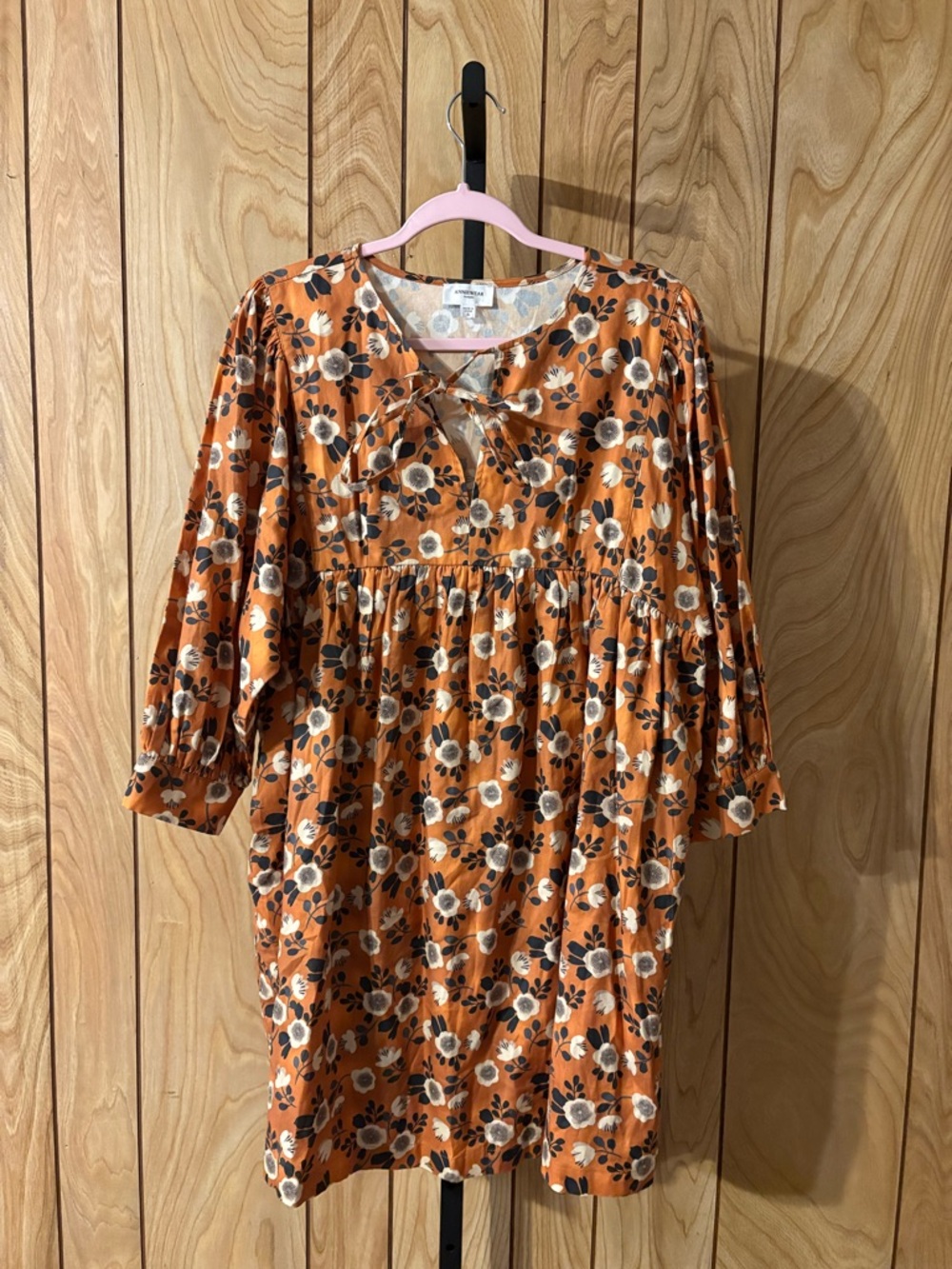 Anniewear Rust Floral Babydoll Mini Dress Small NWOT Pockets Lined